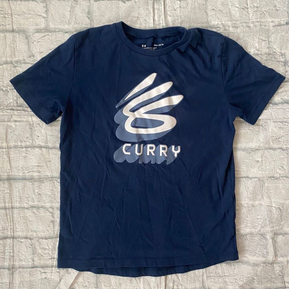 Under Armour Youth L Curry crewneck short sleeve activewear t-shirt navy blue